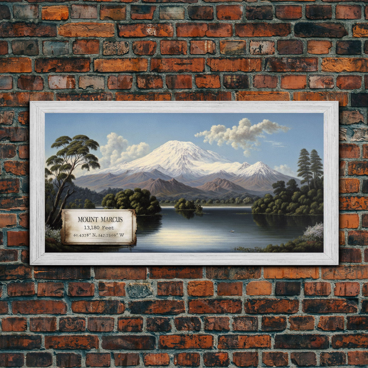 Mount Marcus Baker, Mountains of Alaska, Travel Poster Wall Art, Framed Canvas Print, American Mountains, Mountain Landscape Painting