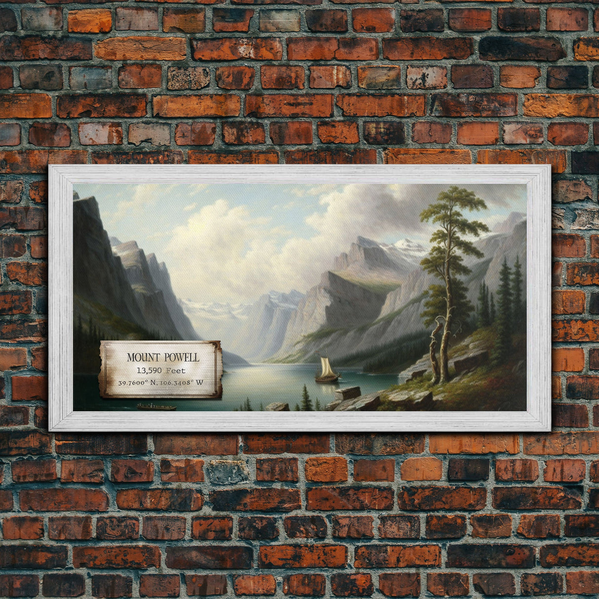 Mount Powell, Rocky Mountains, Travel Poster Wall Art, Framed Canvas Print, American Mountains, Mountain Landscape Painting