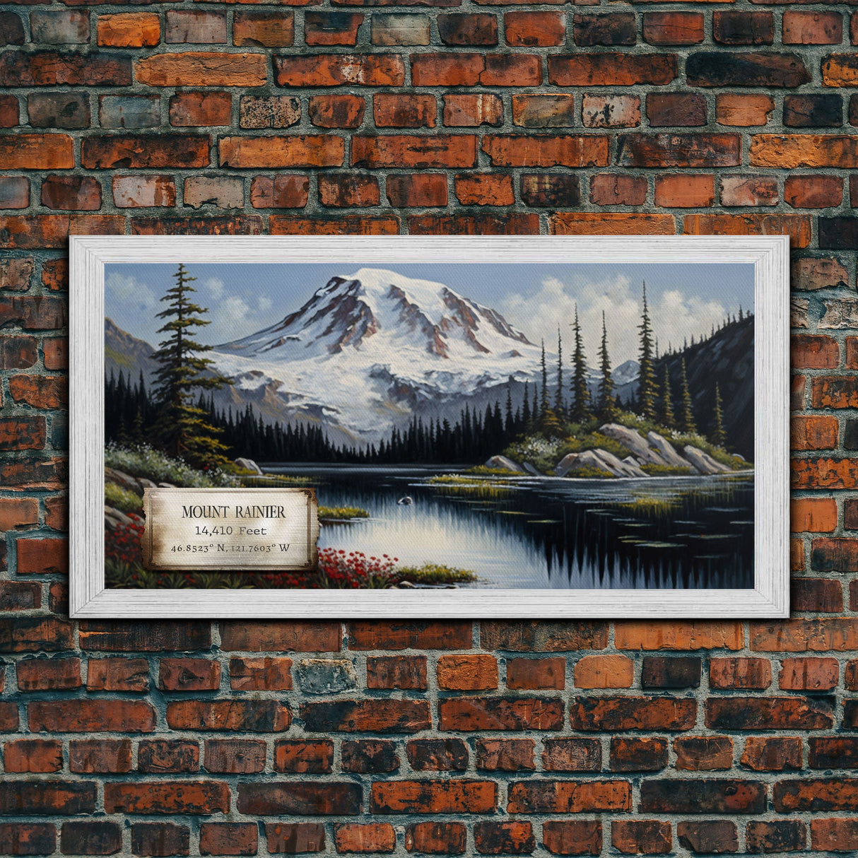 Mount Rainier, Travel Poster Wall Art, Framed Canvas Print, American Mountains, Mountain Landscape Painting, Washington State Art