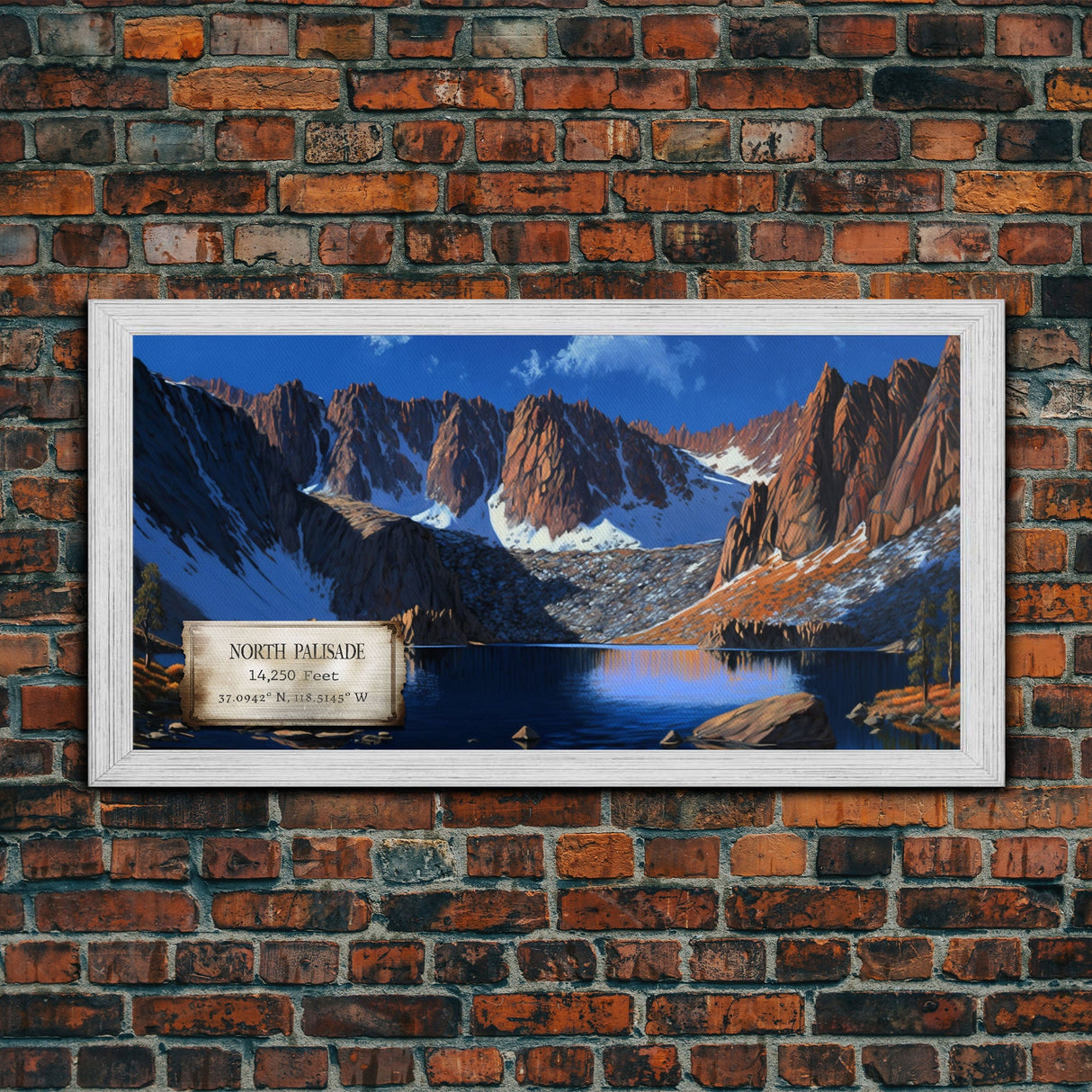 North Palisade, Mountains of California, Travel Poster Wall Art, Framed Canvas Print, American Mountains, Mountain Landscape Painting