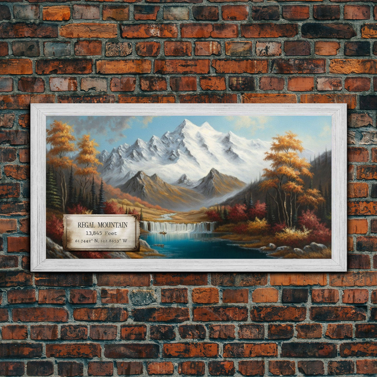 Regal Mountain, Travel Poster Wall Art, Framed Canvas Print, American Mountains, Mountain Landscape Painting, Wrangell Mountains Alaska