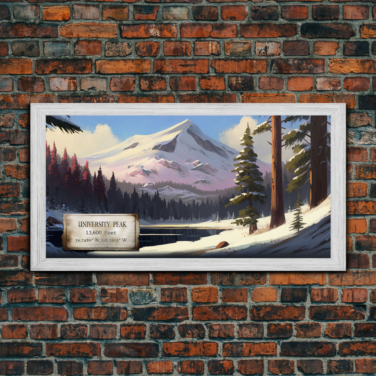 University Peak, Travel Poster Wall Art, Framed Canvas Print, American Mountains, Mountain Landscape Painting, Sierra Nevada Mountains