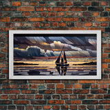 Art Deco Stained Glass Sail Boat Wall Art | Framed Canvas Print | Nautical Art | Seascape Art | Beach House Decor