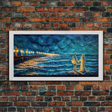 Couple Standing On The Beach, Abstract Art, Framed Canvas Print, Wood Framed Wall Art, Gift For Couples, Gift, Van Gogh Style Art