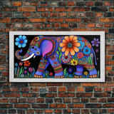 Elephant Art, Wall Art, Framed Canvas Print, Canvas Art, Indian Style Abstract Elephant With Flowers