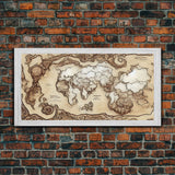 Abstract fantasy world map, canvas print, middle earth style, wall art for nerds like me