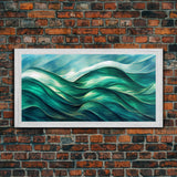 Ocean waves abstract art, canvas print, water color, sea green waves