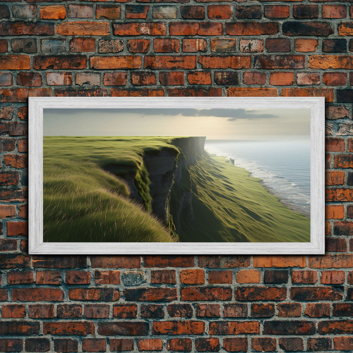 Grassy Cliff Wall Decor, Ocean Wall Art, Nature Wall Decor, Large Wall Art, Panoramic Wall Decor, Canvas Print, Wall Art, Framed Canvas Art