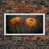 Orange Dalia Flowers Wall Decor, Floral Wall Art, Nature Print, Vibrant Art, Panoramic Wall Decor, Canvas Print, Wall Art, Framed Canvas Art