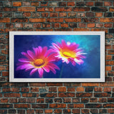 Gerbera Wall Decor, Floral Wall Art, Nature Print, Purple Flowers Wall Art, Panoramic Wall Decor, Canvas Print, Wall Art, Framed Canvas Art