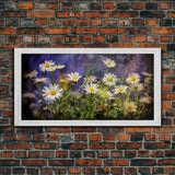 Wildflowers Wall Decor, Floral Wall Art, Nature Print, White Daisies, Panoramic Wall Decor, Canvas Print, Wall Art, Framed Canvas Art