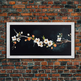 Cherry Blossoms Wall Decor, Floral Wall Art, White Flowers Wall Art, Panoramic Wall Decor, Canvas Print, Wall Art, Framed Canvas Art