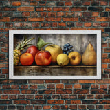 Fruits Wall Art, Food Art, Pineapple, Apples, Orange, Kitchen Wall Decor, Panoramic Wall Decor, Canvas Print, Wall Art, Framed Canvas Art