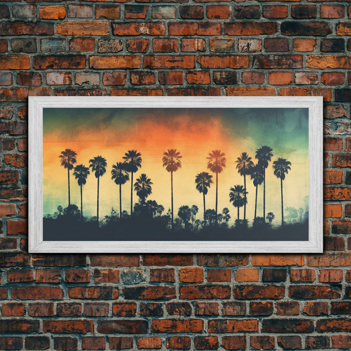 Palm Trees Wall Decor, Tropical Wall Art, Sunset Abstract Art, Panoramic Wall Decor, Canvas Print, Wall Art, Framed Canvas Art