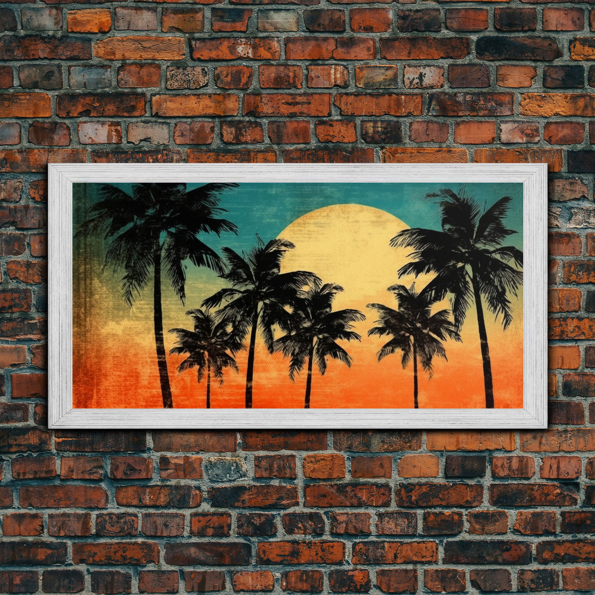 Sunset Wall Decor, Palm Trees Wall Art, Tropical Wall Art, Orange, Panoramic Wall Decor, Canvas Print, Wall Art, Framed Canvas Art