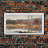 Autumn Landscape Wall Decor, Creek Wall Art, Nature Painting Wall Decor, Panoramic Wall Decor, Canvas Print, Wall Art, Framed Canvas Art