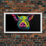 Pig Wall Art, Animal Wall Art, Nature Art, Farmhouse Art, Minimalist Art, Panoramic Wall Decor, Canvas Print, Wall Art, Framed Canvas Art