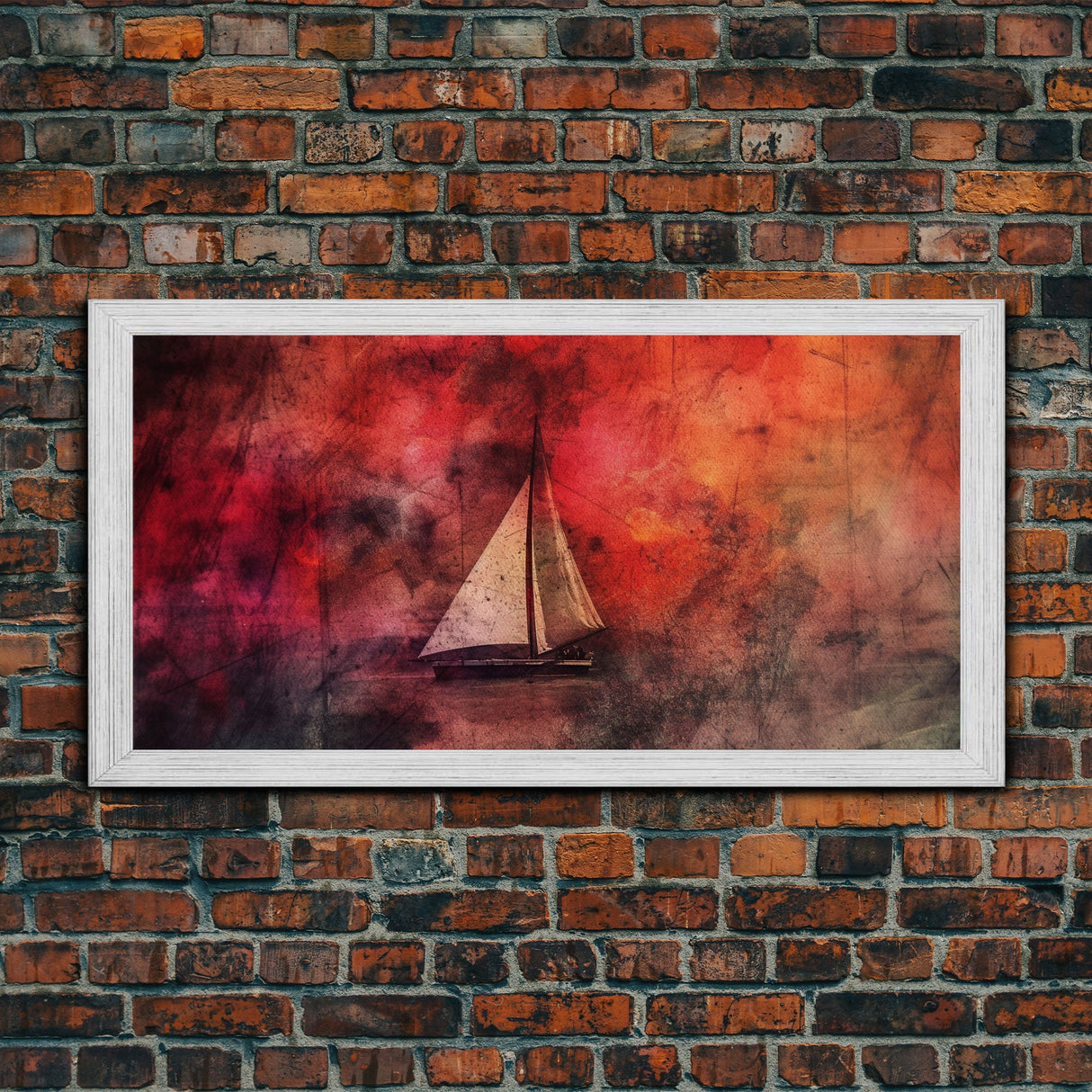 Abstract Sailboat Wall Decor, Ocean Wall Art, Boat Wall Art, Red Wall Decor, Panoramic Wall Decor, Canvas Print, Wall Art, Framed Canvas Art