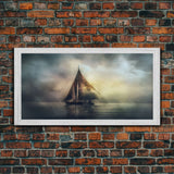 Abstract Sailboat Wall Decor, Ocean Wall Art, Seascape, Storm Wall Decor, Panoramic Wall Decor, Canvas Print, Wall Art, Framed Canvas Art