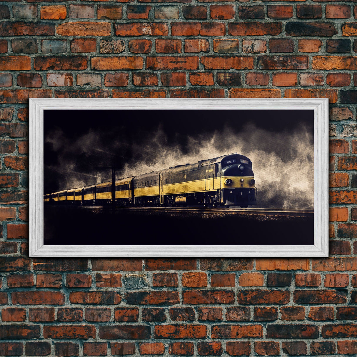 Black Yellow Locomotive Wall Decor, Railroad Wall Decor, Railway Wall Art, Panoramic Wall Decor, Canvas Print, Wall Art, Framed Canvas Art