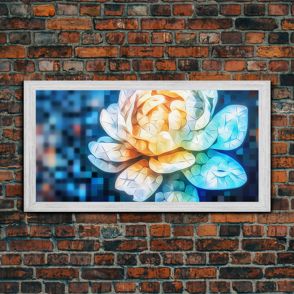 Mosaic Water Lily Wall Art, Flower Art Print, Nature Wall Decor, Panoramic Wall Decor, Canvas Print, Wall Art, Framed Canvas Art