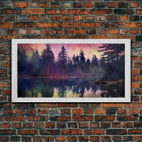 Foggy Landscape Wall Art, Reflection River Wall Decor, Misty Lake Art, Panoramic Wall Decor, Canvas Print, Wall Art, Framed Canvas Art