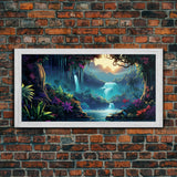 Fantasy Forest Wall Art, Waterfalls, Forest Wall Art, Trees Wall Print, Panoramic Art, Wall Art, Canvas Art, Landscape Art, Gaming Wall Art