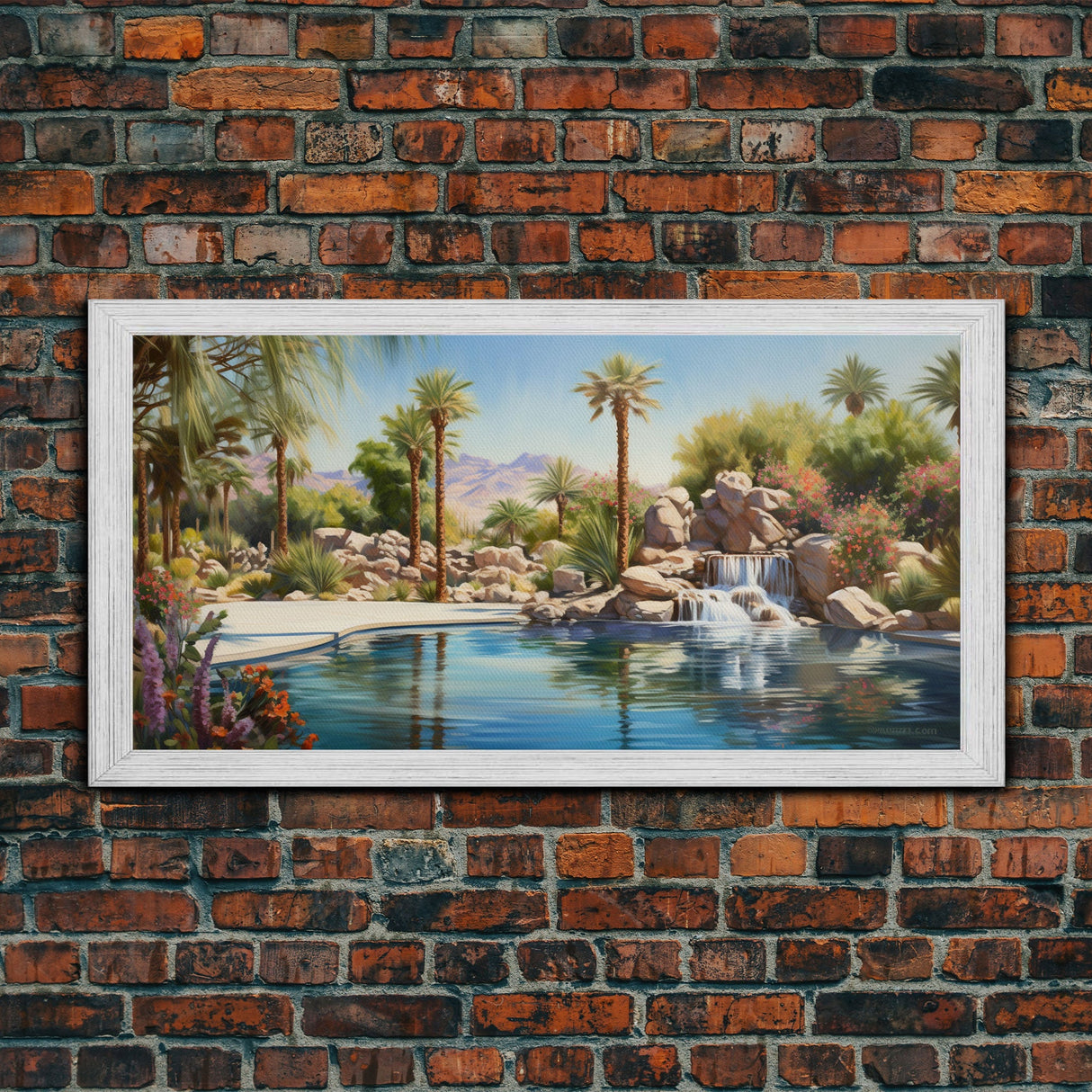 Oasis Wall Art, Palm Trees Art, Lake Art Print, Panoramic Art, Wall Art, Canvas Art, Landscape Art, Gift For Boss, Ranch House Decor