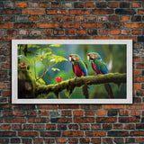 Parrot Painting, Tropical Wall Art, Animal Wall Art, Bird Art Print, Panoramic Art, Wall Art, Canvas Art, Landscape Art, Apartment Wall Art