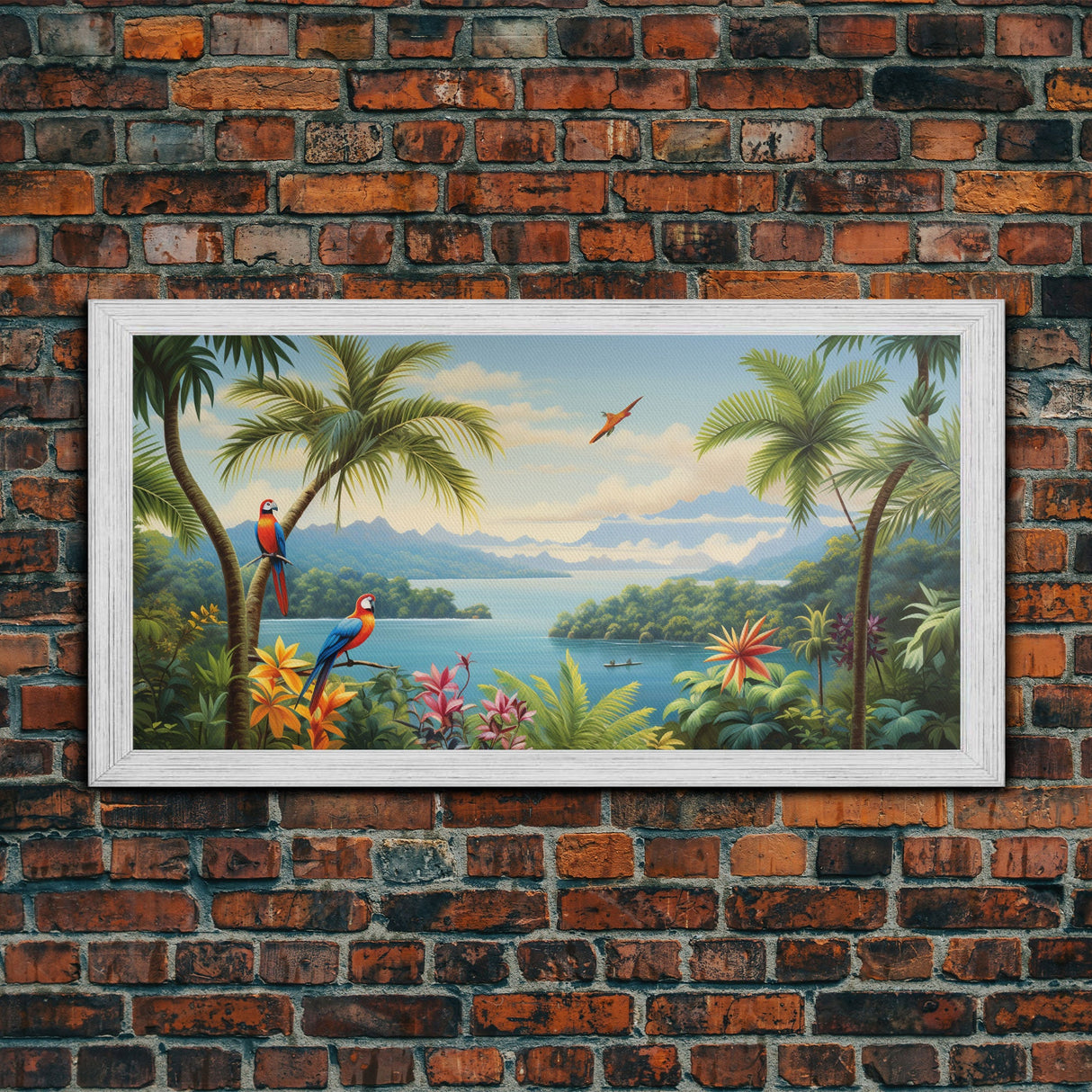 Animal Wall Art, Bird Art Print, Wall Hanging, Parrot Painting, Tropical Wall Art, Panoramic Art, Wall Art, Canvas Art, Landscape Art