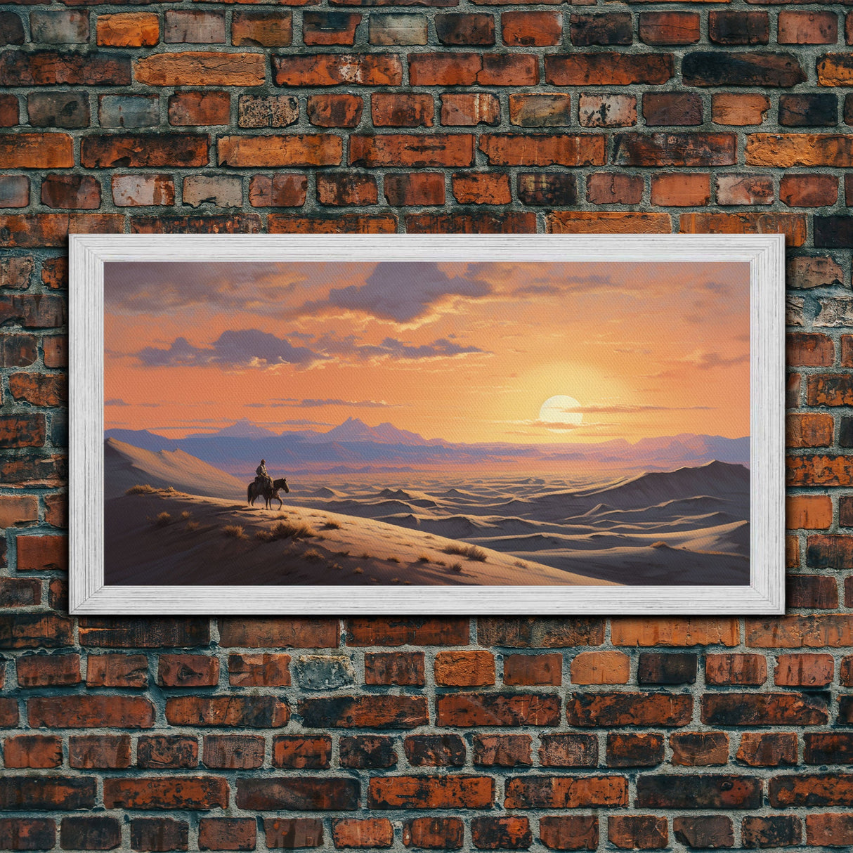 Desert Wall Art, Sunset Wall Print, Cowboy, Horse Art, Panoramic Art, Wall Art, Canvas Art, Landscape Art, Western Wall Decor, Gift For Men