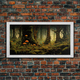 Mushroom Wall Art, Fantasy Forest, Tree Art, Enchanted Forest, Panoramic Art, Wall Art, Canvas Art, Landscape Art, Game Room Decor, Prints