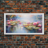 Lotus Wall Art, Pond Decor, Lily Pads Wall Art, Panoramic Art, Wall Art, Canvas Art, Landscape Art, Gifts For Grandma, Camper Wall Decor