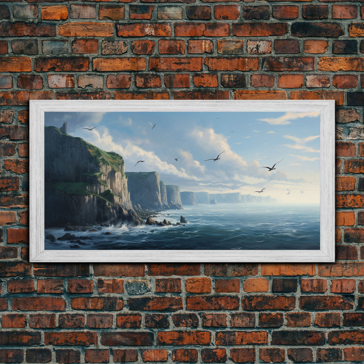 Seascape Art, Cliffs of Scottland, Framed Canvas Print, Landscape Painting, Seascape Painting, Beach Wall Art, Coastal Wall Art, Modern Art