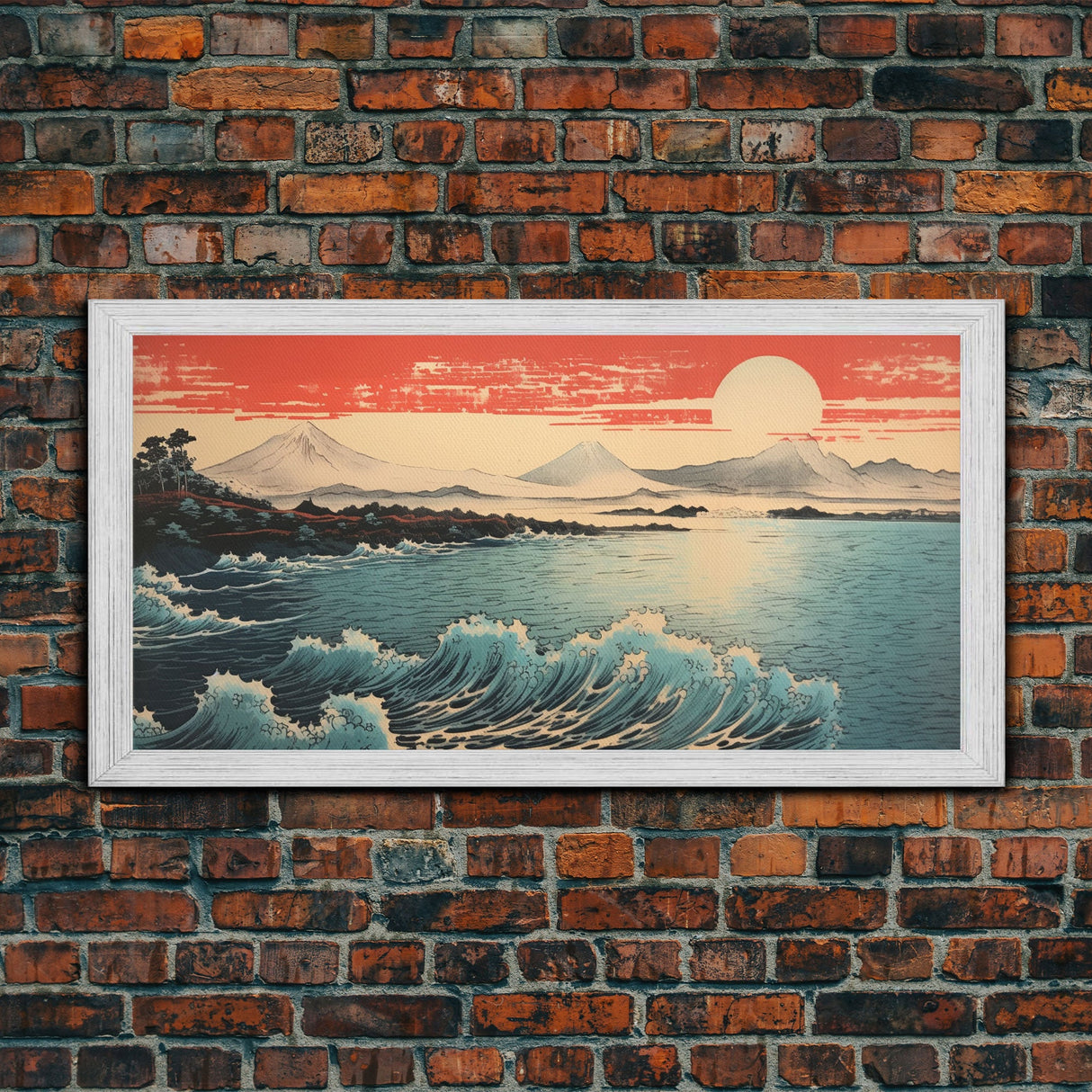 Ocean Waves Art, Japanese Landscape, Sunrise Wall Art, Panoramic Art, Wall Art, Canvas Art, Landscape Art, College Dorm Decor, Travel Print