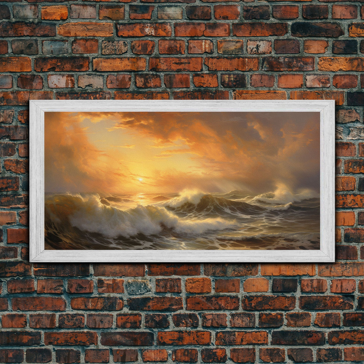 The Angry Ocean, Framed Canvas Print, Oil Painting Reproduction, Ocean Art, Beautiful Sunset Over The Ocean Wall Art, Contemporary Art