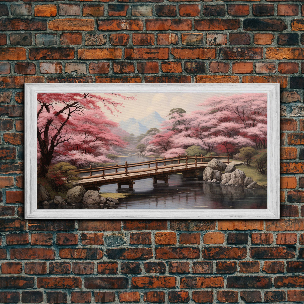 Japanese Wall Art, Cherry Blossoms, River Wall Art, Panoramic Art, Wall Art, Canvas Art, Landscape Art Print, Office Wall Art, Kitchen Art