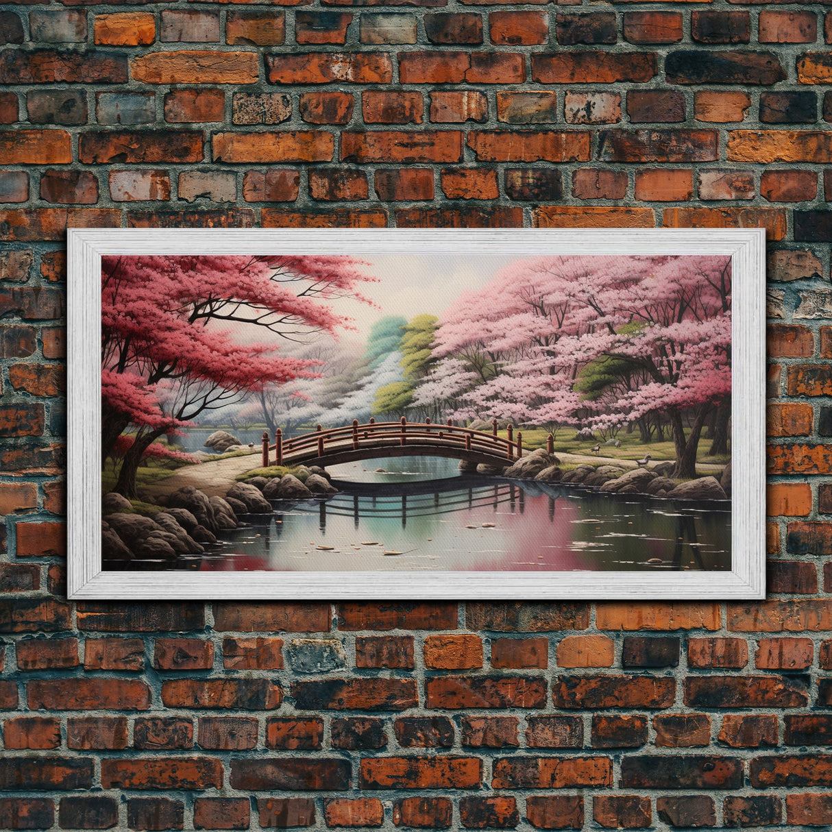 Cherry Blossoms, Japanese Wall Art, River Wall Art, Panoramic Art, Wall Art, Canvas Art, Landscape Art, Living Room Art, Tiny House Décor