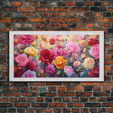 Roses Wall Art, Flowers Wall Print, Vibrant Wall Art, Panoramic Art, Wall Art, Canvas Art, Landscape Art, Birthday Gift, Farmhouse Wall Art