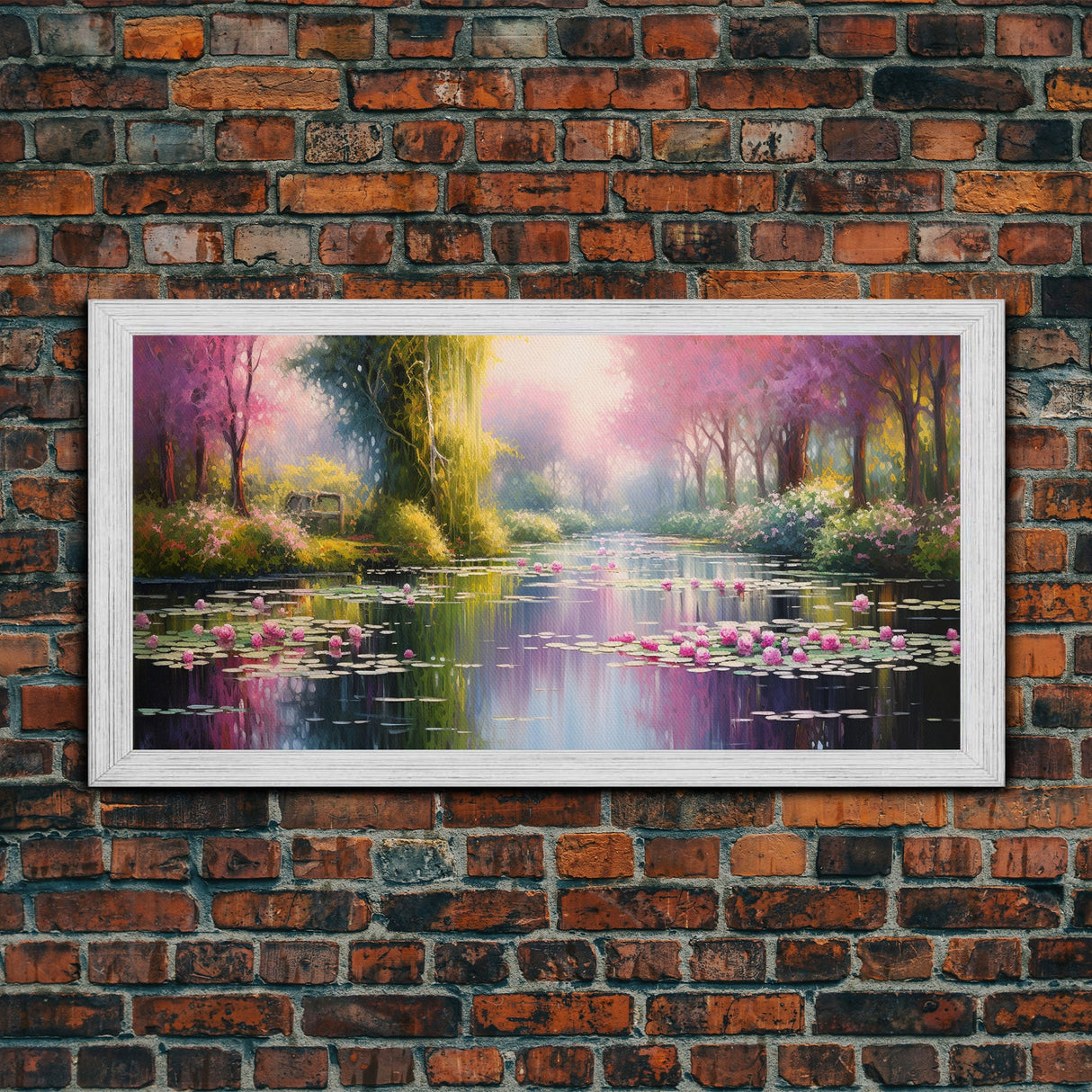 Fantasy Art, Lake Wall Print, Water Lilies Wall Art, Trees Wall Art, Panoramic Art, Wall Art, Canvas Art, Landscape Art, Long Wall Art