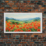 Meadow Wall Art, Poppies Wall Print, Red Flowers, Panoramic Art, Wall Art, Canvas Art, Landscape Art, Going Away Gift, New Home Gift