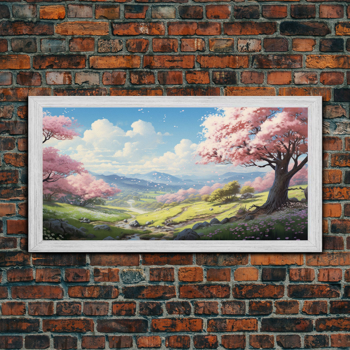 Cherry Blossom Art, Mountains Wall Art, Spring Art, Panoramic Art, Wall Art, Canvas Art, Landscape Art, Teacher Gift, Family Room Art