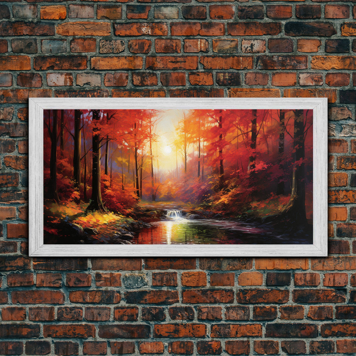 Forest Wall Art, Autumn Art, Sunset Wall Art, Lake Art Panoramic Art, Wall Art, Canvas Art, Landscape Art, Tiny House Decor, Game Room Decor