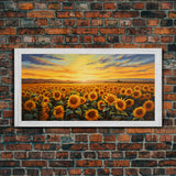 Sunflowers Wall Art, Sunset Wall Art, Yellow Flower Art, Field Of Flowers, Panoramic Art, Wall Art, Canvas Art, Landscape Art, Country Decor