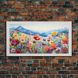 Pansies Wall Art, Spring Meadow Print, Wildflower Meadow, Panoramic Art, Wall Art, Canvas Art, Landscape Art, New Home Gift, Above Bed Decor