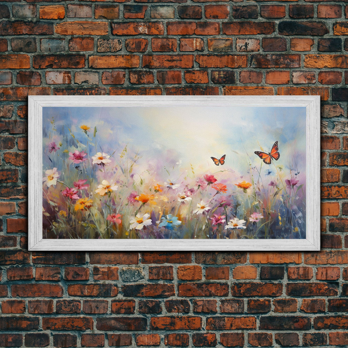 Butterflies Wall Art, Wildflower Meadow, Panoramic Art, Wall Art, Canvas Art, Landscape Art, Spring Meadow Print, Wife Gift, Boho Wall Art