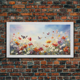 Spring Meadow Print, Butterflies Wall Art, Panoramic Art, Wall Art, Canvas Art, Landscape Art, Wildflower Meadow, Teacher Gift, Kitchen Art