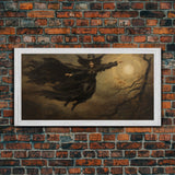 Cool Witch Art, The Flying Witch, Framed Canvas Print, Halloween Wall Art, Horror Prints, Halloween Decoration, Witch Print, Halloween Witch