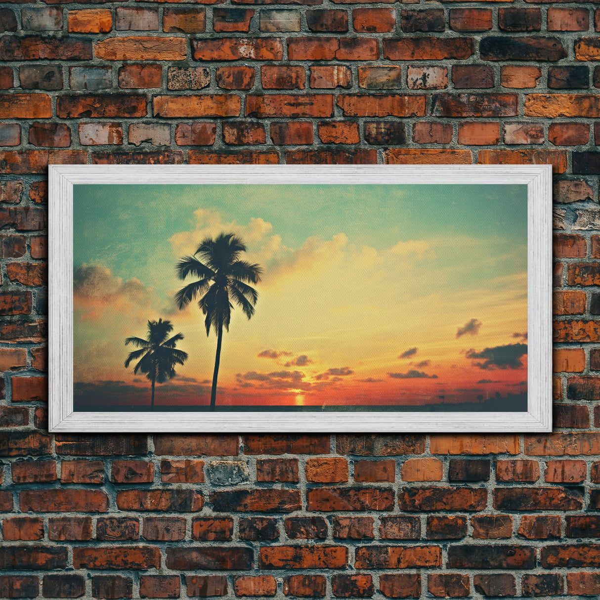 Distressed Old Photo Of Miami Beaches In the 1980s - Framed Canvas Print - Photography Print - Vaporwave Aesthetic Wall Art