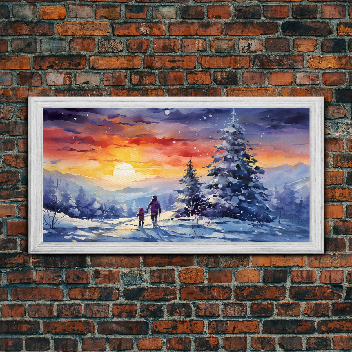 A Christmas Day Hike - Winter Wonderland Framed Canvas Print - Christmas Decor - Christmas Oil Painting - Holiday Wall Art Painting